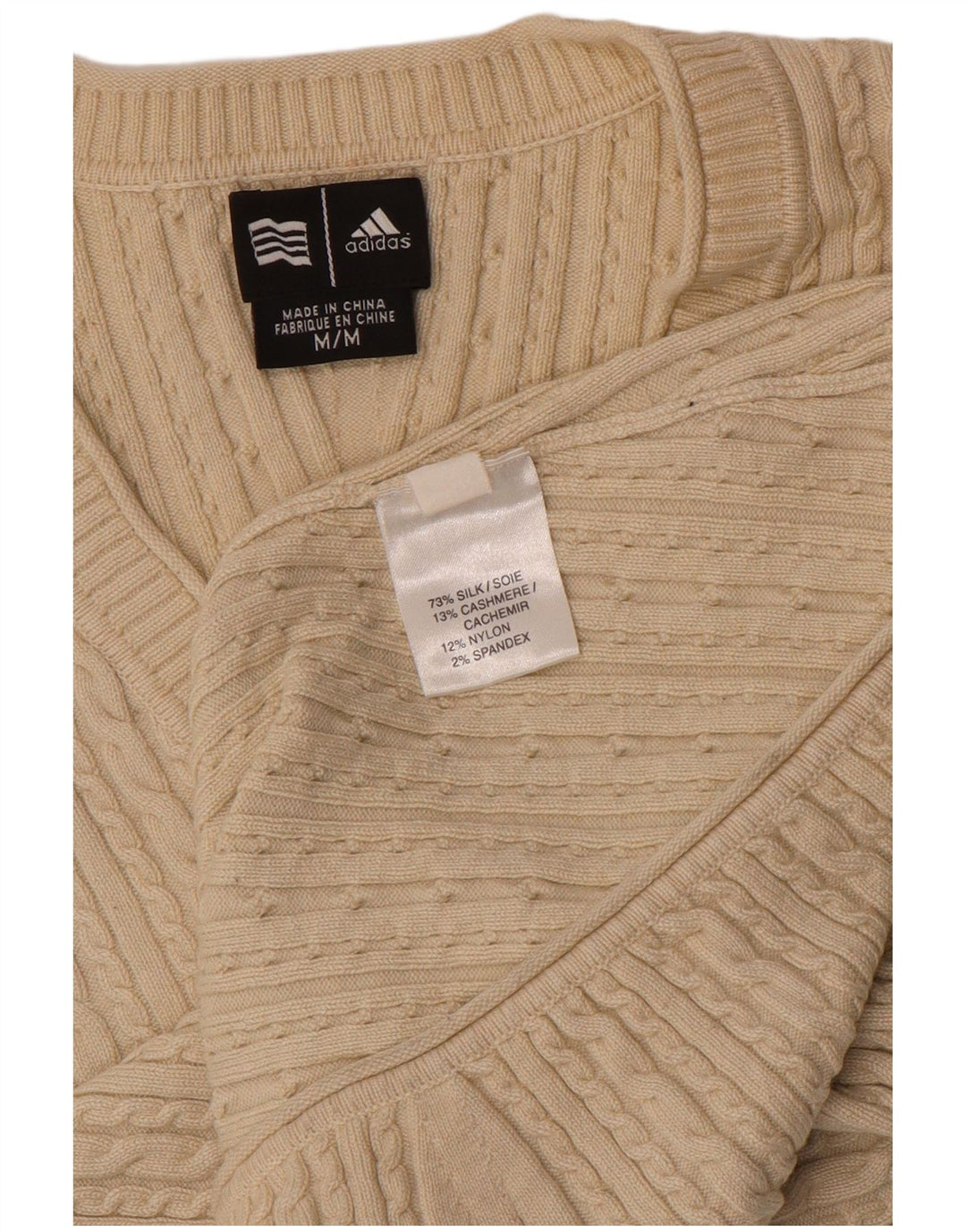 ADIDAS Jersey con cuello en V para mujer UK 12 Seda beige mediana
