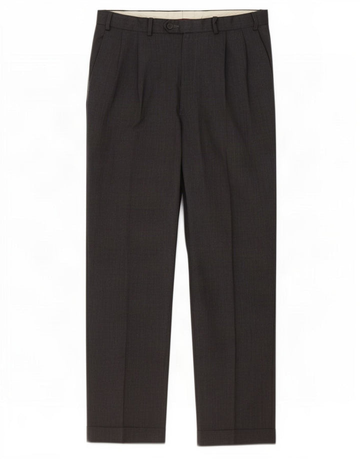 Marks & Spencer Pantalón de traje con pinzas para hombre W36 L33 Lana gris