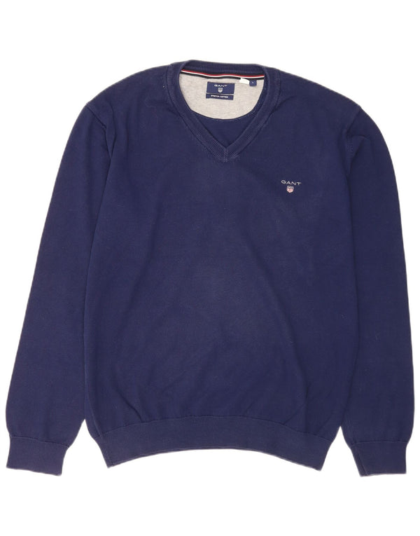 Gant Jersey con cuello en V para hombre, talla grande, poliamida azul marino
