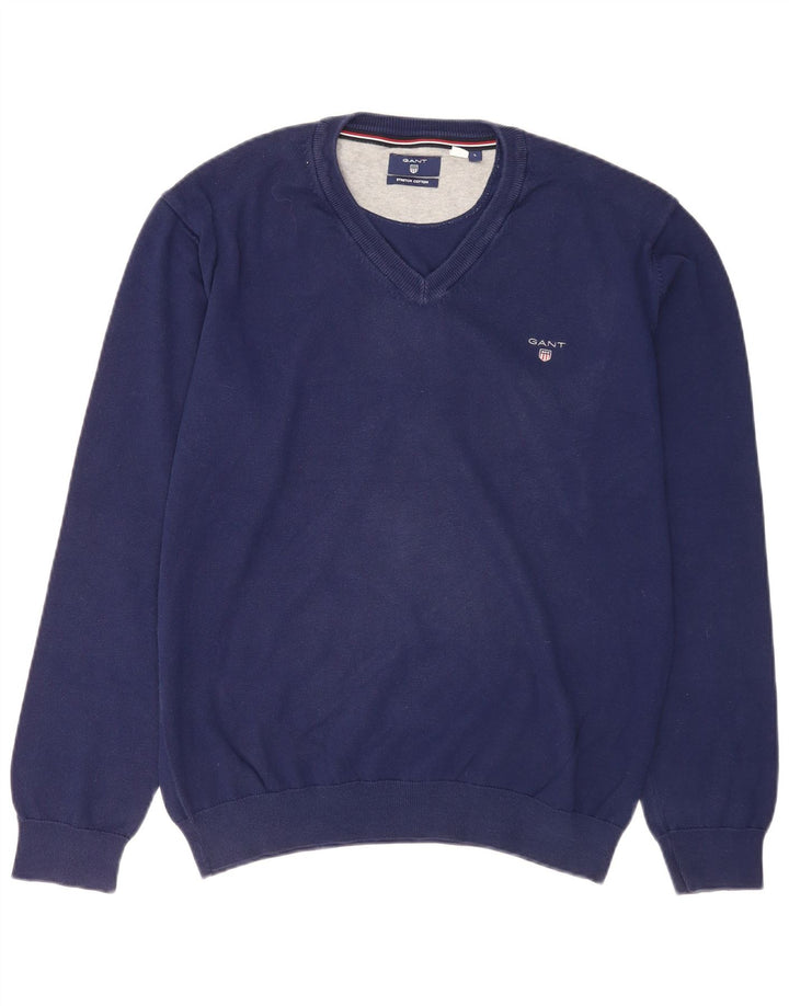 Gant Jersey con cuello en V para hombre, talla grande, poliamida azul marino