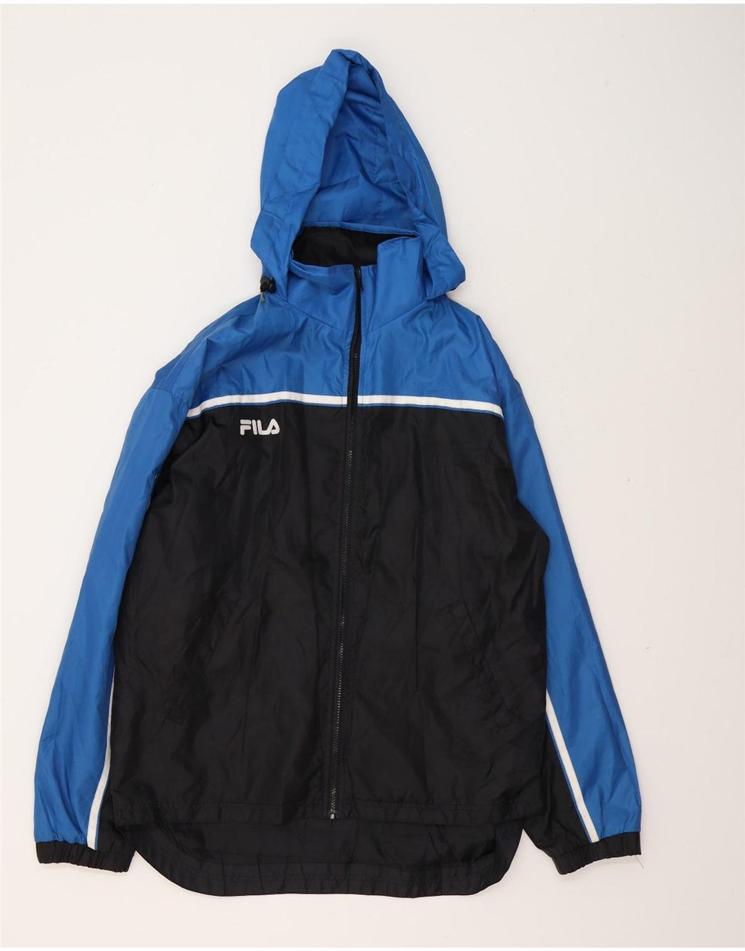Fila Chaqueta impermeable con capucha para hombre UK 40 Large Azul marino Colorblock Nylon