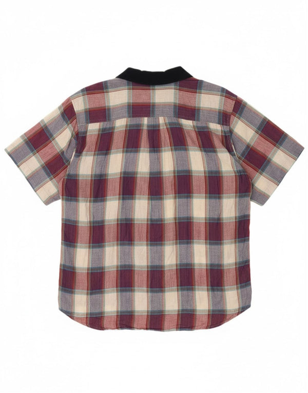 Camisa vintage de manga corta para hombre de algodón a cuadros multicolor grande