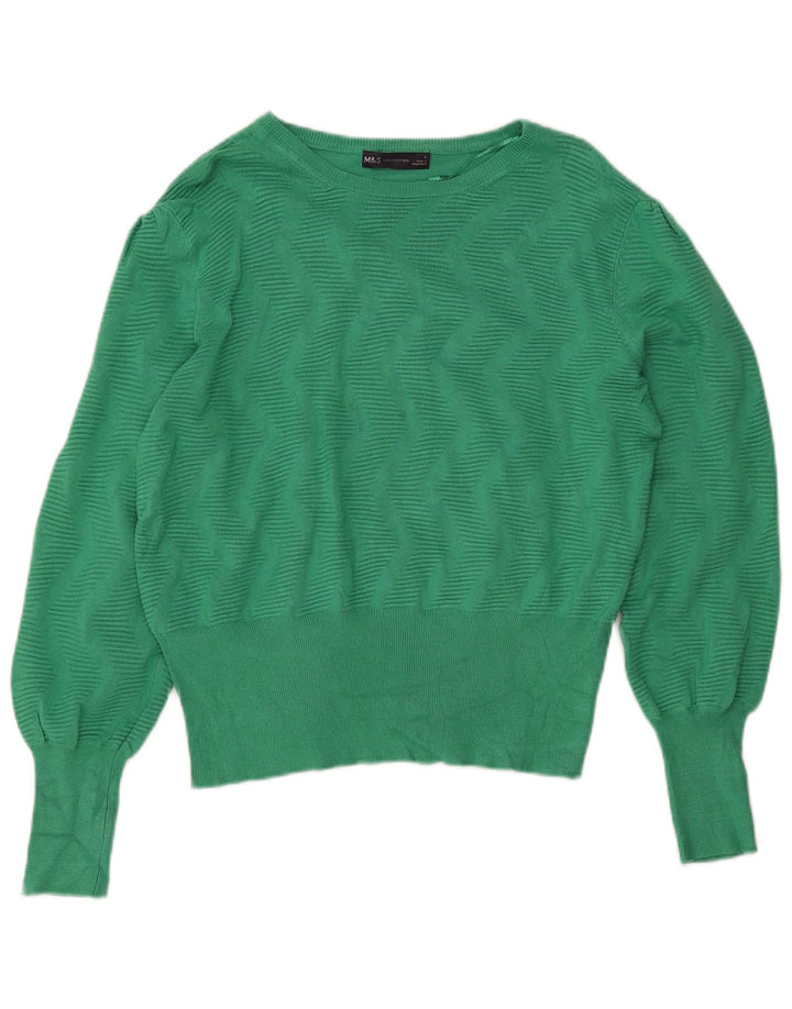 Marks & Spencer Jersey corto con cuello barco para mujer, talla 40, color verde