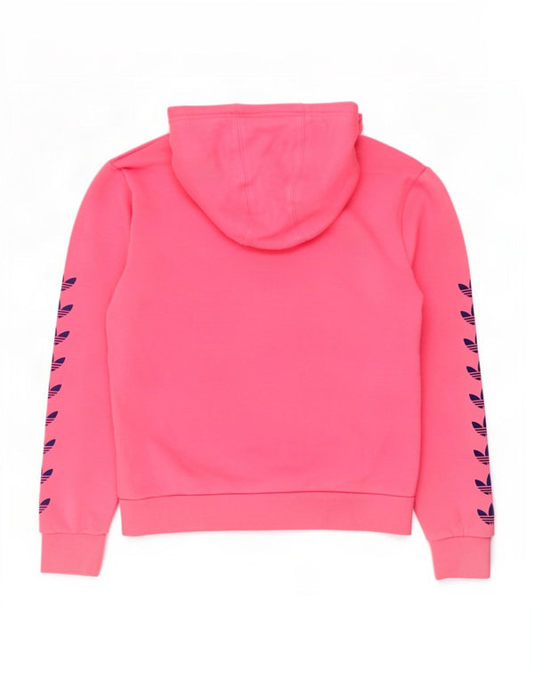 Adidas Girls Graphic Hoodie Jumper 12-13 Years Pink Cotton