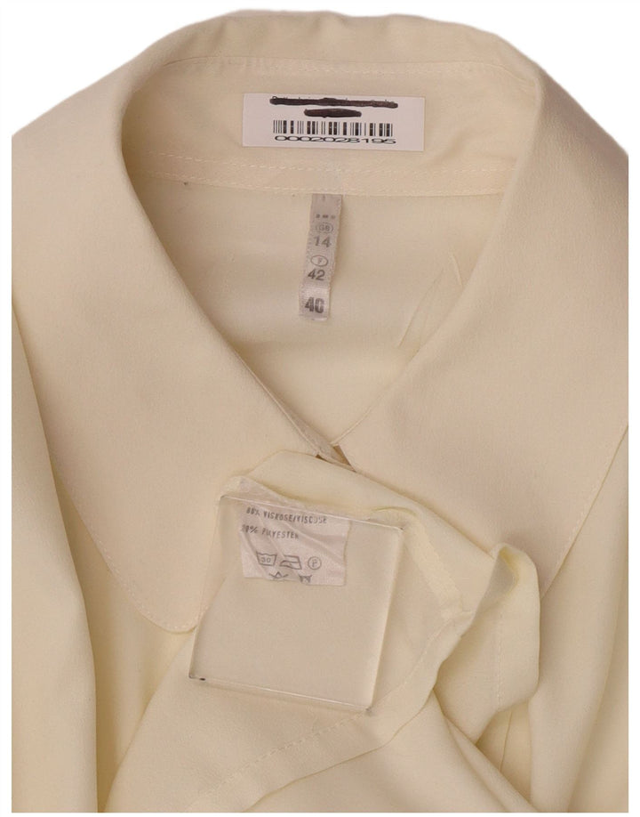 Vintage mujer camisa blusa Reino Unido 14 medio de viscosa blanca