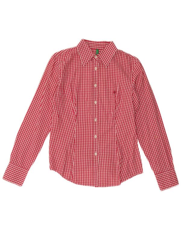 Camisa Benetton Mujer ES 42 Mediano A Cuadros Rojos