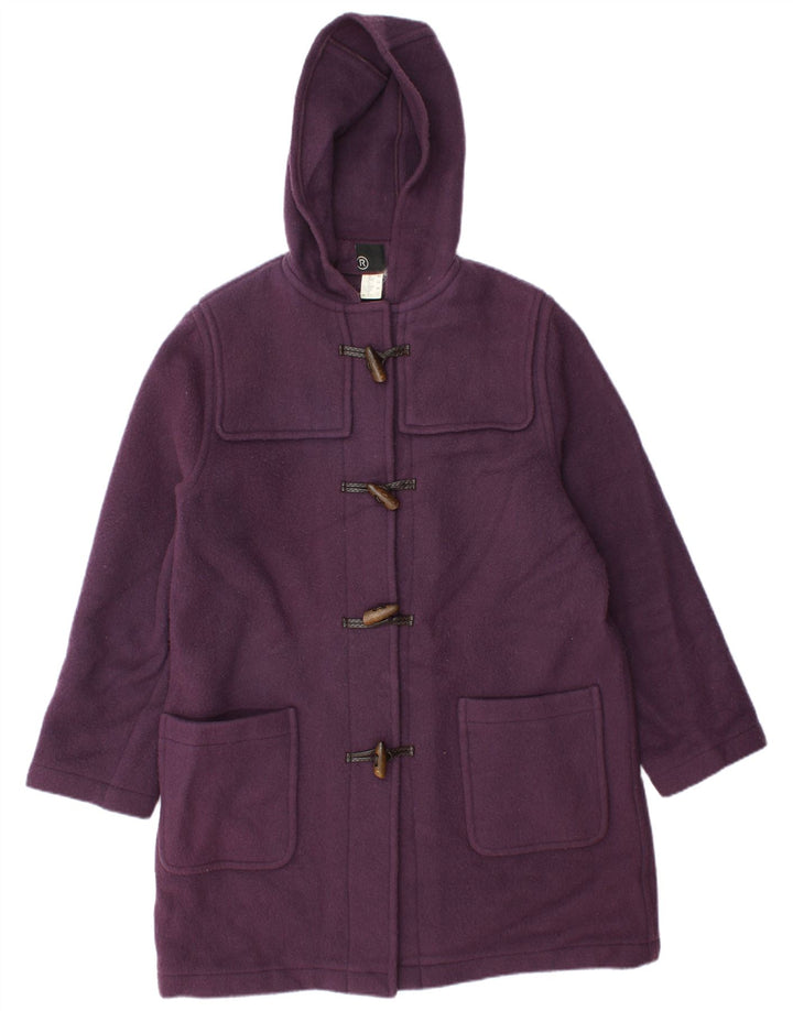 Vintage mujer con capucha Duffle abrigo Reino Unido 14 lana púrpura grande