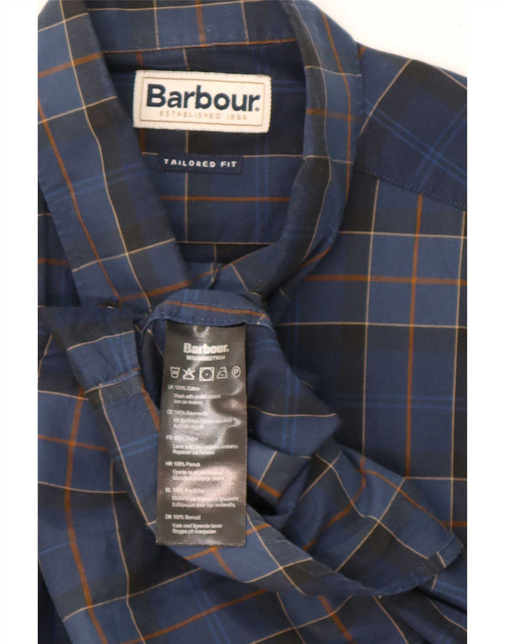 Barbour Hombre Camisa Entallada De Algodón A Cuadros Azul Medio