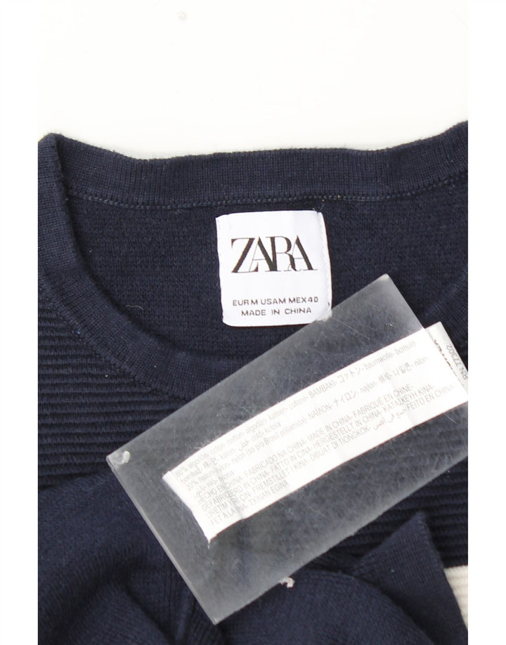 ZARA Hombre Jersey De Cuello Redondo De Algodón Color Block Azul Marino Medio