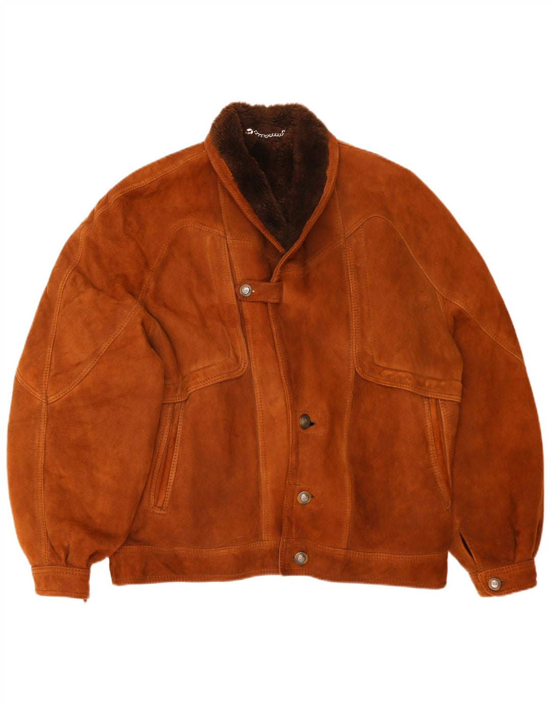 Chaqueta de piel de oveja vintage para hombre IT 54 2XL Marrón