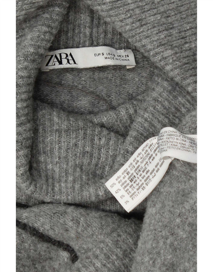 Zara Mujer Oversize Roll Neck Jumper Sweater UK 10 Small Gris Acrílico