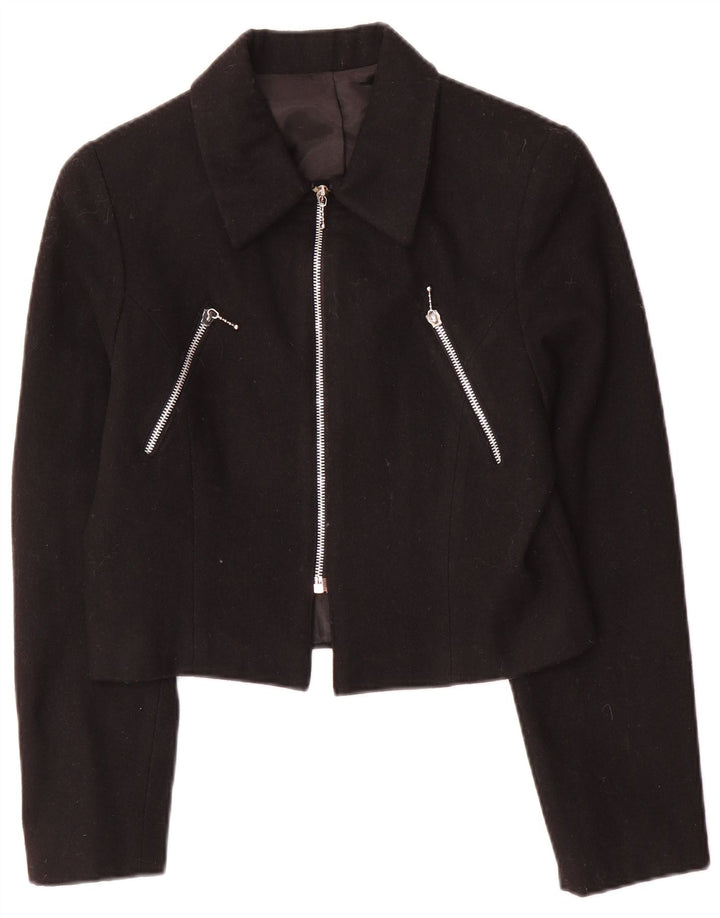 Vintage mujer crop blazer chaqueta IT 42 lana negra mediana