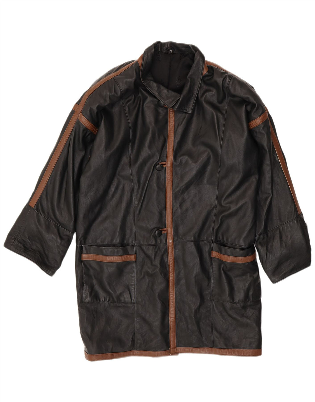 VINTAGE Abrigo de cuero para hombre Reino Unido 40 Bloque de color negro grande