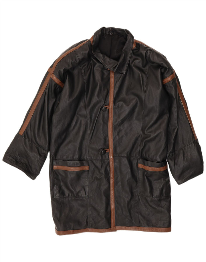 VINTAGE Abrigo de cuero para hombre Reino Unido 40 Bloque de color negro grande