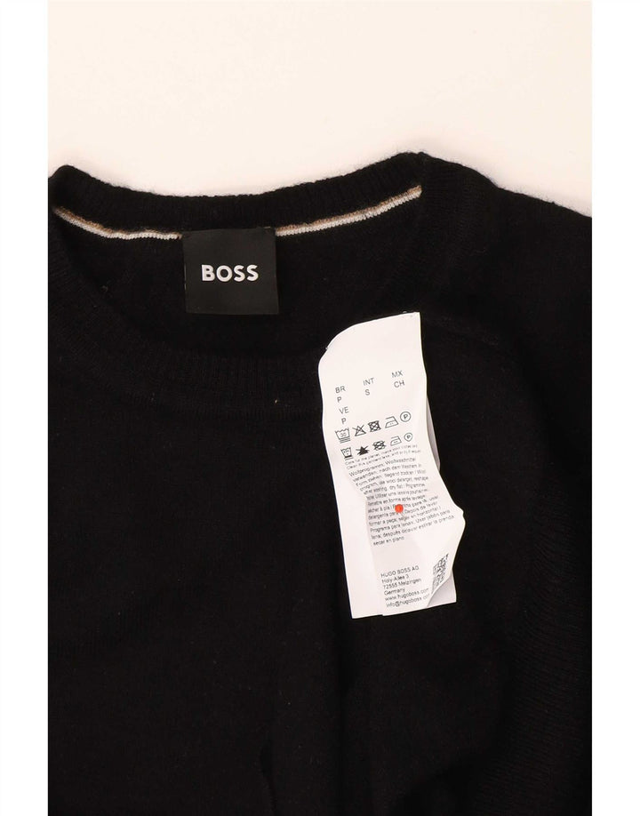 Hugo Boss Hombre Jersey De Cuello Redondo Suéter Pequeño De Lana Virgen Negra