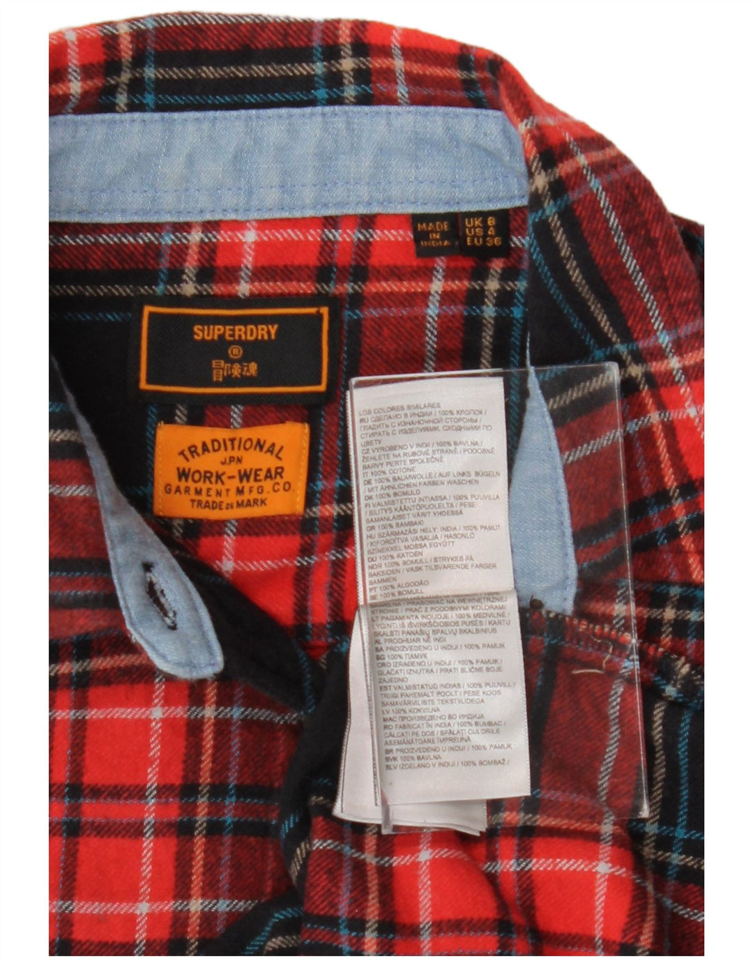 SUPERDRY Camisa de franela para mujer UK 8 Small Red Check Cotton