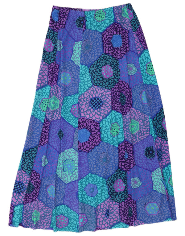 Vintage mujer Maxi falda W34 grande azul floral