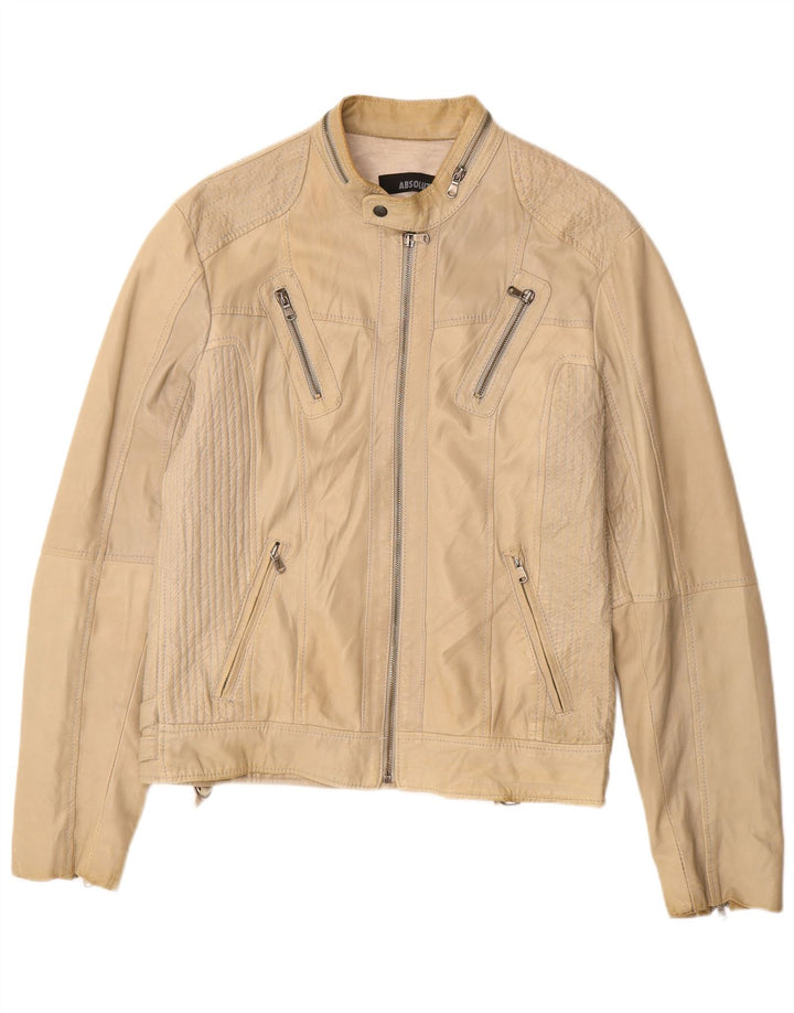 Vintage mujer chaqueta de cuero Reino Unido 16 cuero beige grande