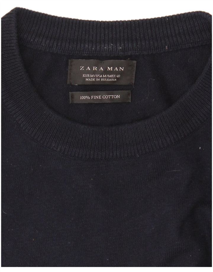 Zara Hombre Jersey De Cuello Redondo Jersey De Algodón A Rayas Azul Marino Medio