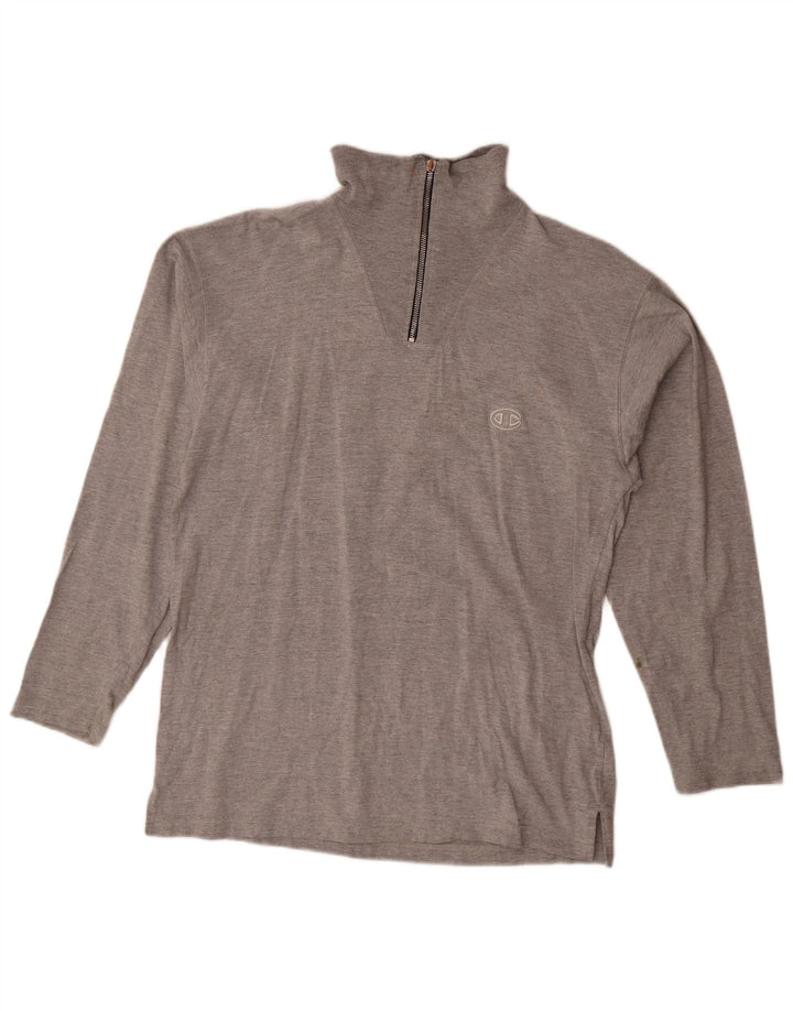 Champion Top con cuello y cremallera para hombre, manga larga, algodón gris grande