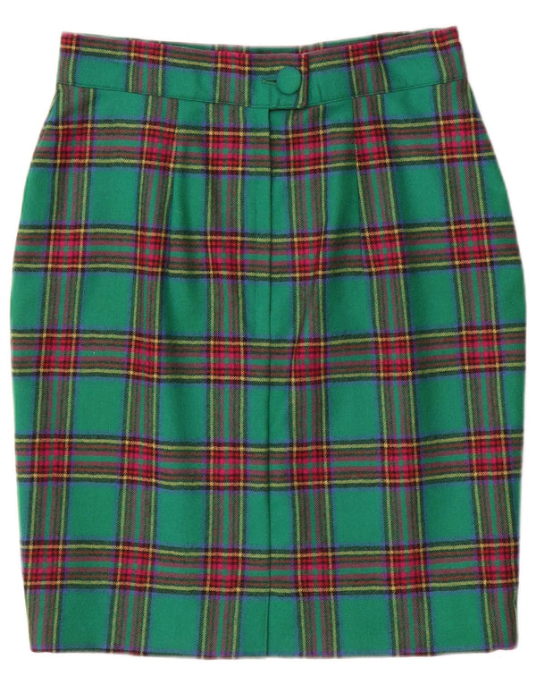 Falda lápiz vintage para mujer W28 cuadros verdes medianos
