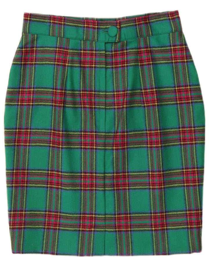 Falda lápiz vintage para mujer W28 cuadros verdes medianos