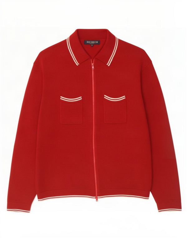 French Connection Suéter tipo cárdigan para hombre XL Lana roja
