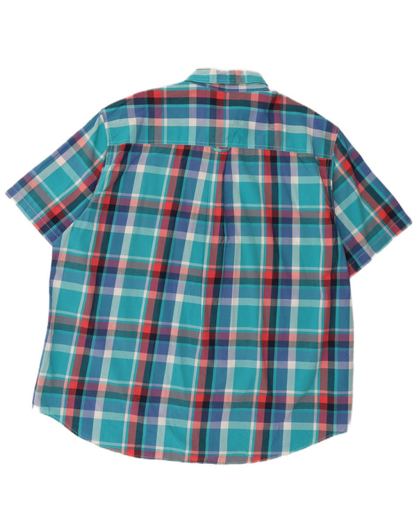Chaps Camisa grande de manga corta para hombre 2XL Algodón a cuadros azul