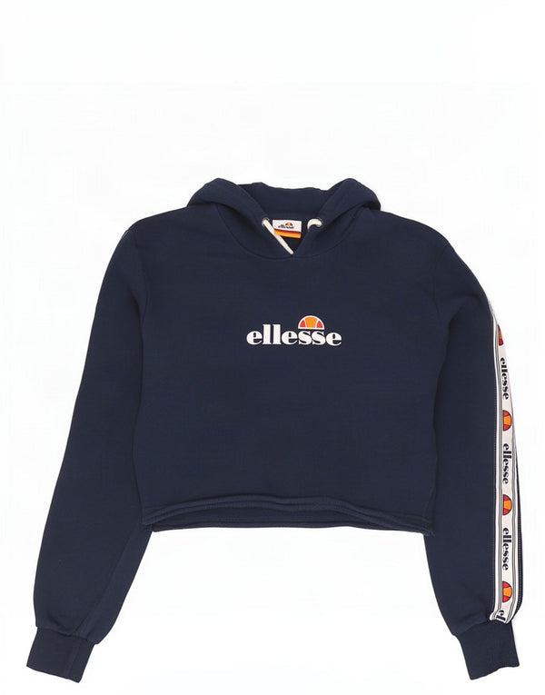 Ellesse Crop Graphic Sudadera con capucha para mujer UK 4 XS Azul marino Colorblock
