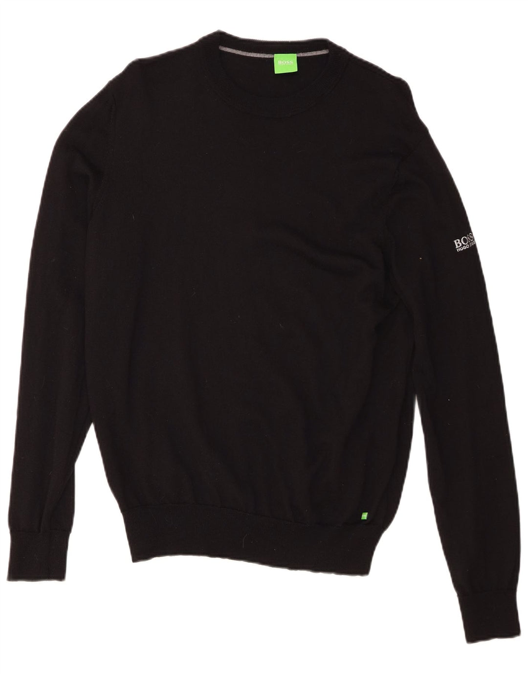 Hugo Boss Jersey con cuello redondo para hombre, talla grande, lana virgen negra
