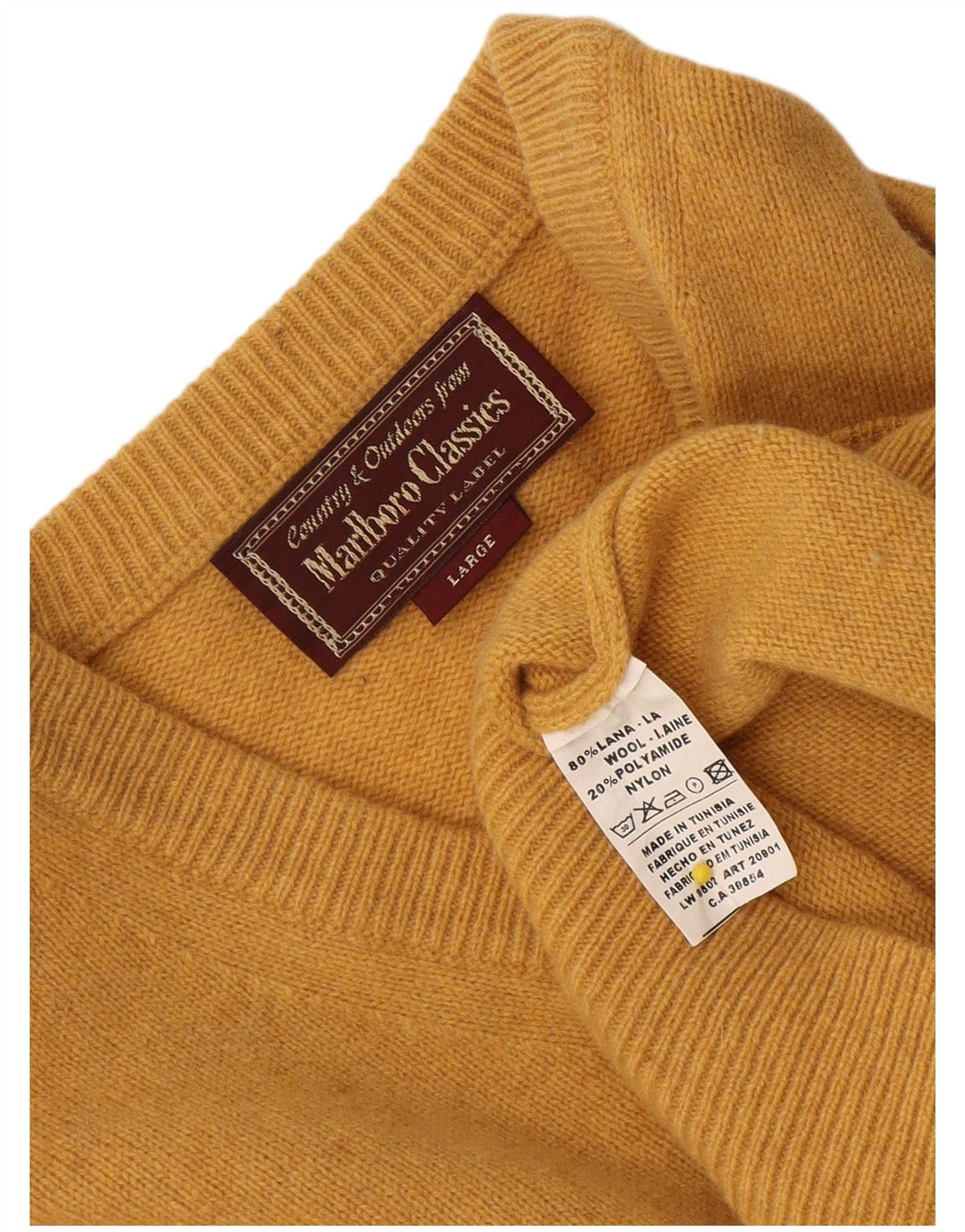 Marlboro Classics - Jersey con cuello en V para hombre, talla grande, lana amarilla