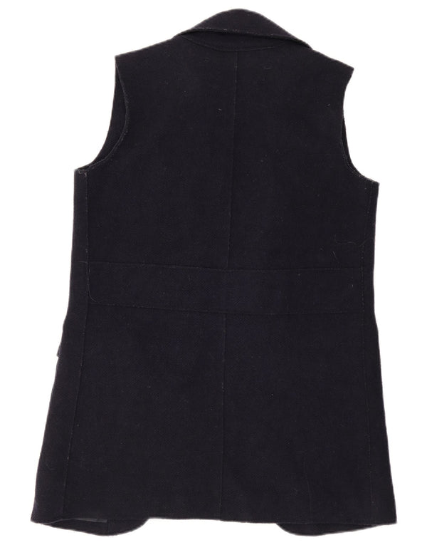 Zara Mujer Chaleco Abierto Largo UK 10 Small Lana Azul Marino