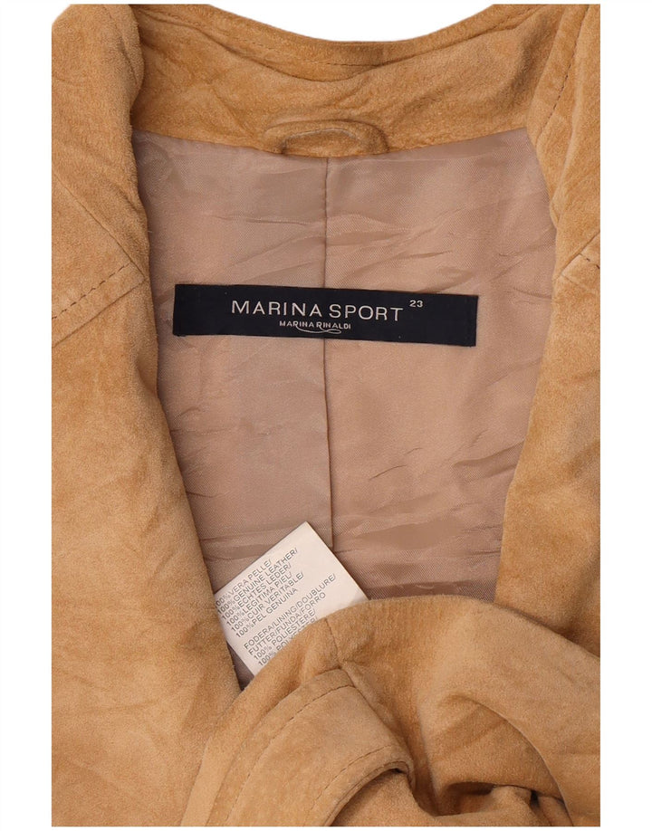 MARINA RINALDI Chaqueta de ante para mujer Talla 23 Mediana Cuero Beige Clásico
