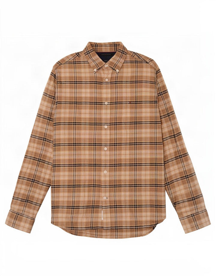 Tommy Hilfiger Camisa de franela de ajuste regular para hombre Algodón a cuadros marrón grande