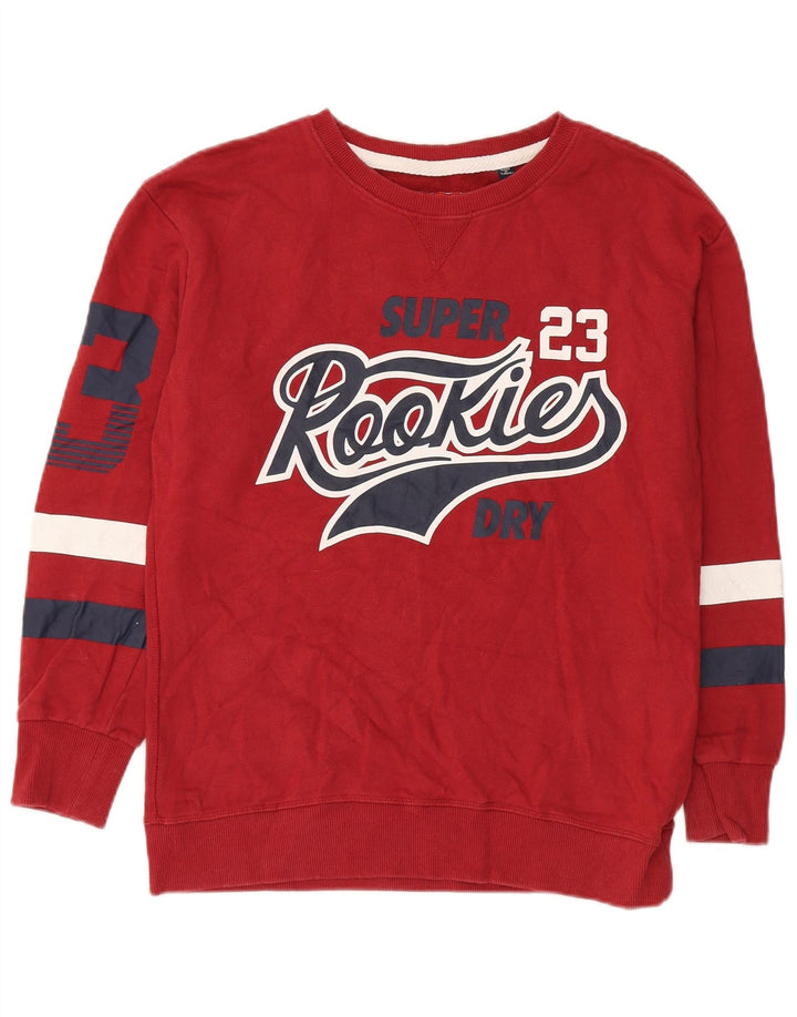 Superdry Hombre Sudadera Gráfica Jumper Small Rojo Colorblock Algodón