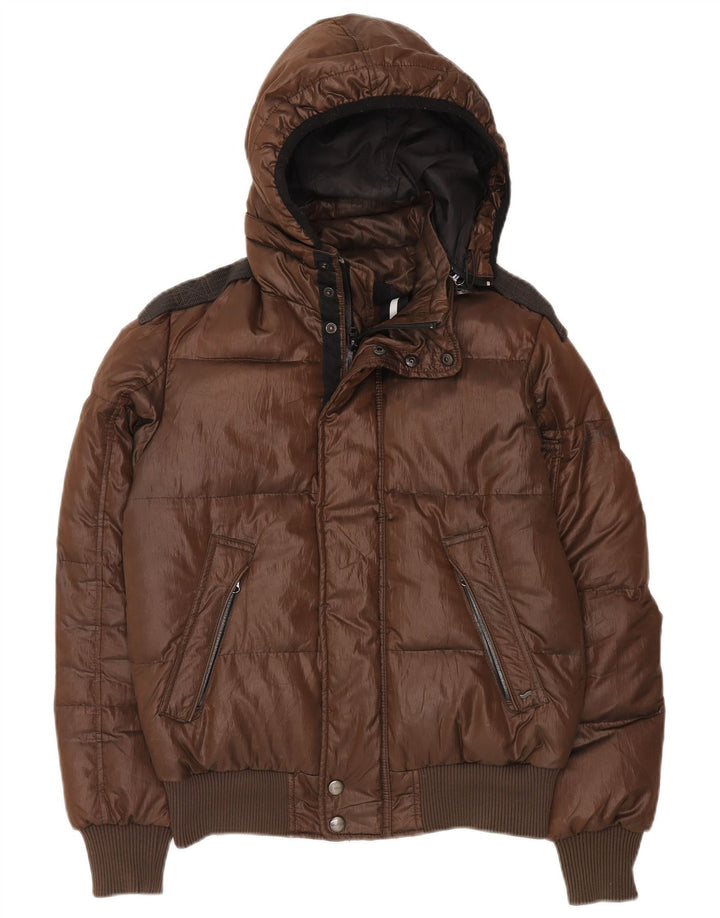 Chaqueta bomber acolchada con capucha para hombre Gas UK 36 Small Marrón Poliéster
