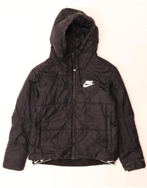 Nike Chaqueta acolchada con capucha Therma-Fit Graphic para mujer, talla 40, talla M, color negro