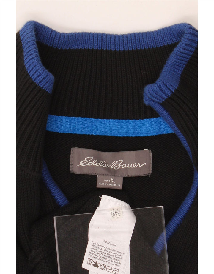 EDDIE BAUER Mens Zip Neck Jumper Sweater XL Black Cotton Vintage Eddie Bauer and Second-Hand Eddie Bauer from Messina Hembry 