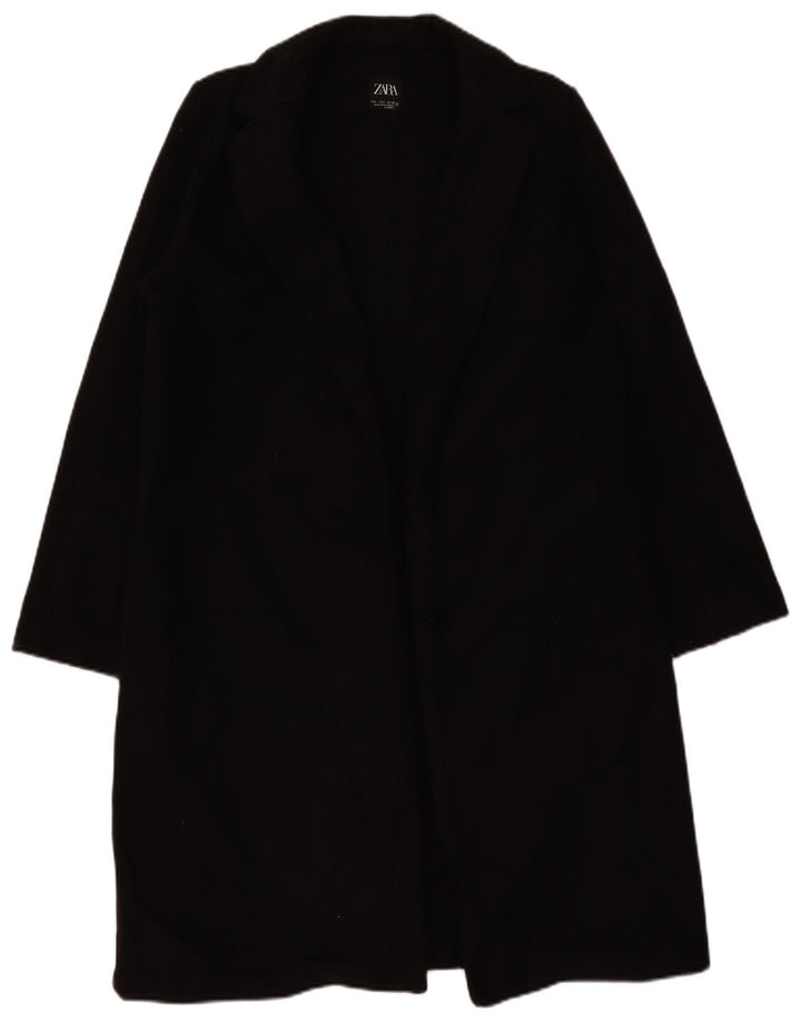 Zara Mujer Abrigo Abierto UK 46 Grande Poliéster Negro