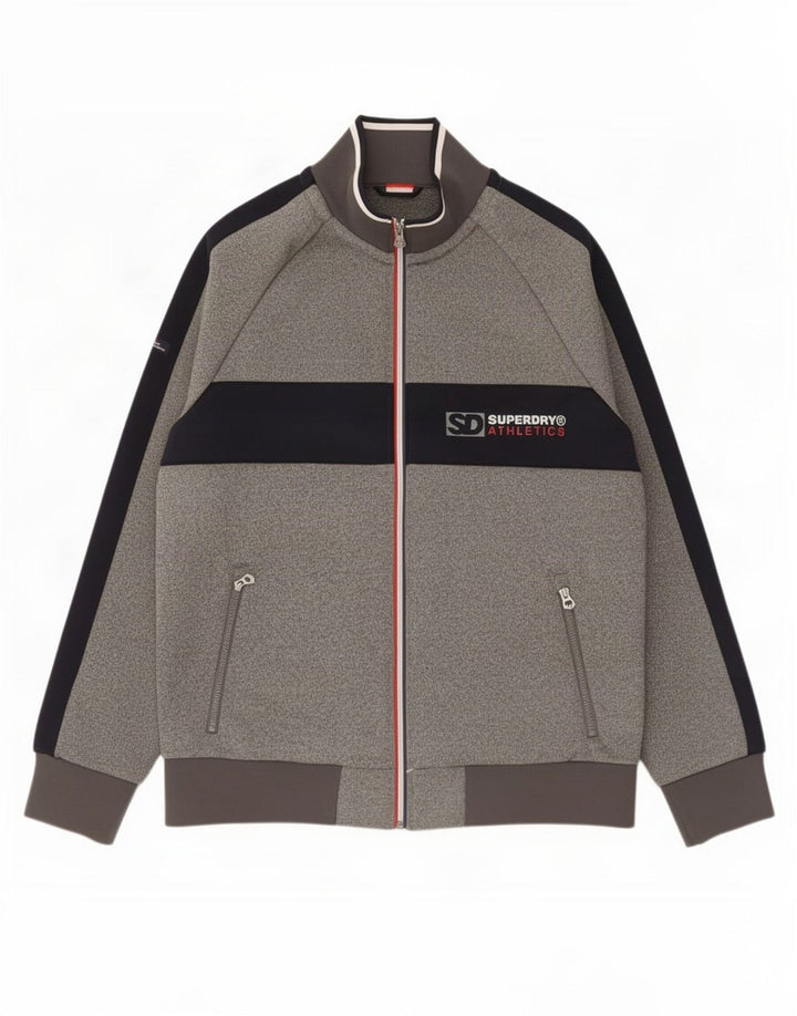 Superdry Chaqueta superior de chándal con gráfico para hombre, 2XL, poliéster con bloques de color gris