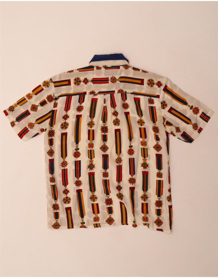 Vintage mujer patrón abstracto camisa blusa Reino Unido 14 bloque de color blanco medio
