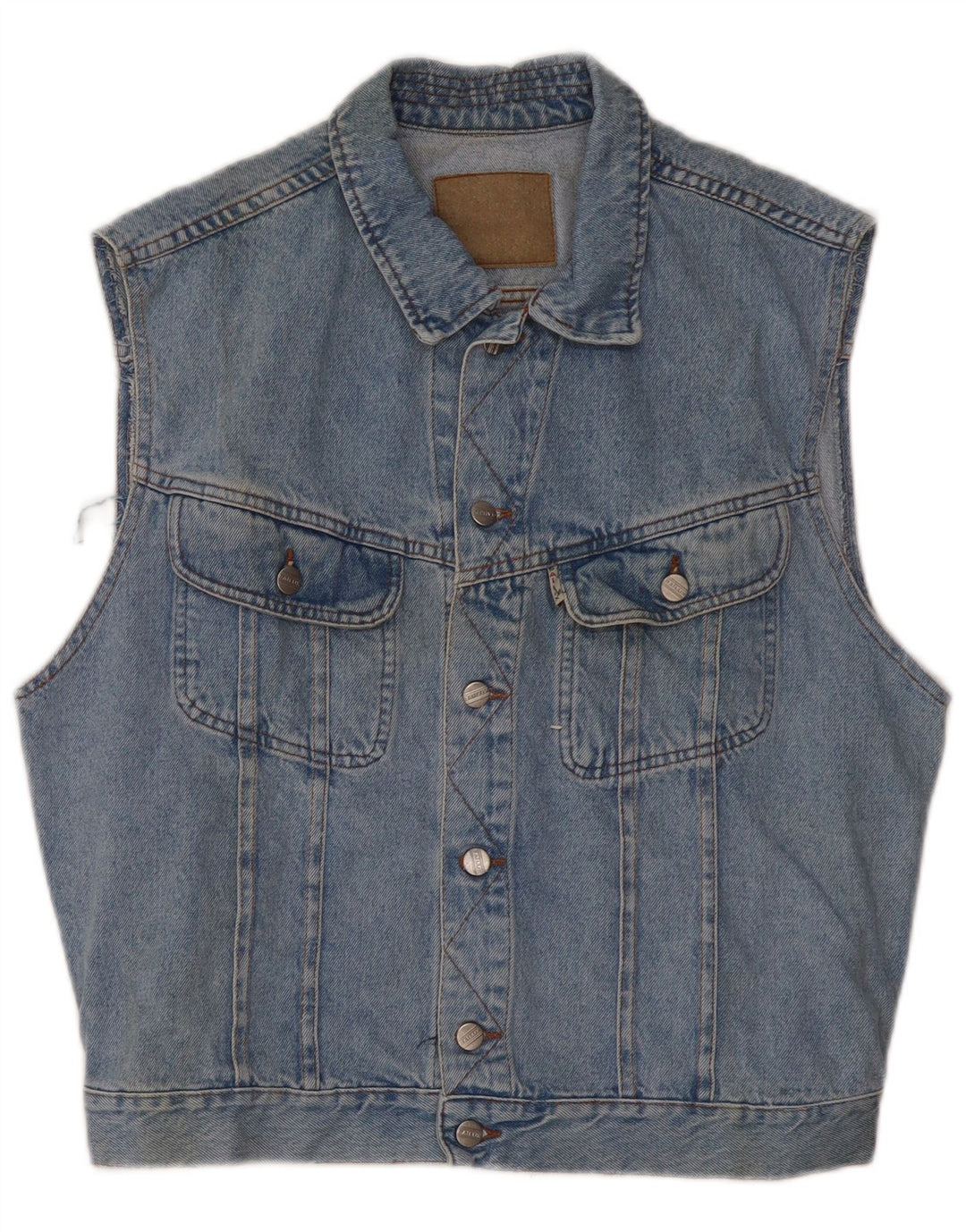 Vintage hombres denim Gilet Reino Unido 36 pequeño azul