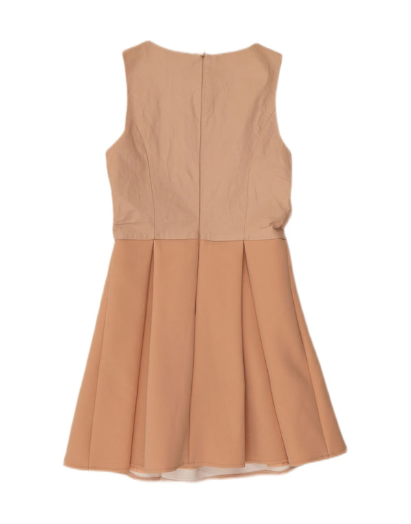 WAREHOUSE Womens Sleeveless Leather A-Line Dress UK 10 Small Beige Leather