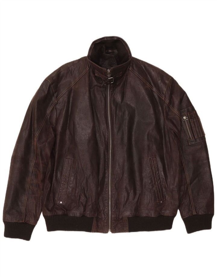 VINTAGE Chaqueta de cuero para hombre IT 56 3XL Cuero marrón