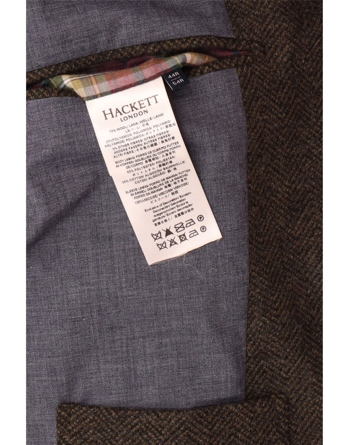 HACKETT Chaqueta tipo blazer de 3 botones para hombre UK 44 XL Lana en espiga marrón