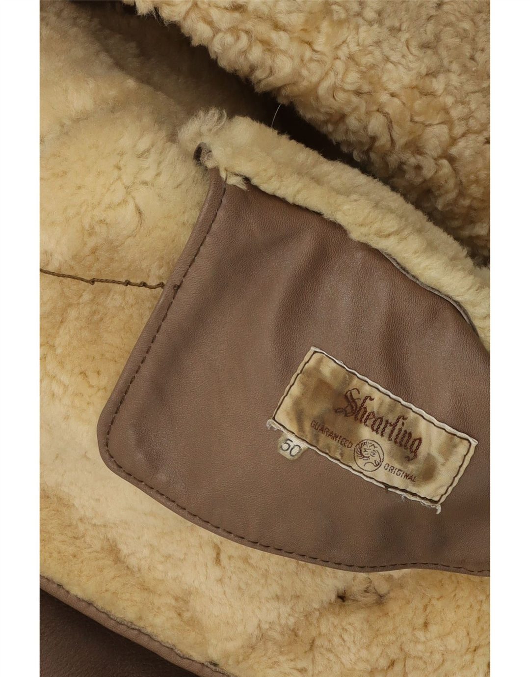 Vintage hombres shearling chaqueta IT 50 cuero gris grande