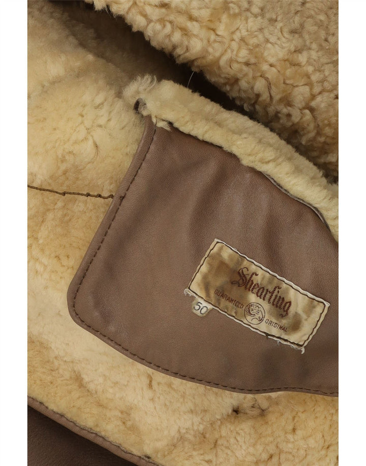 Vintage hombres shearling chaqueta IT 50 cuero gris grande