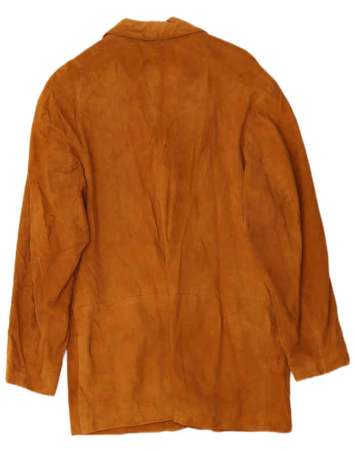 Vintage mujer 3 botones cuero Blazer chaqueta Reino Unido 14 cuero marrón medio