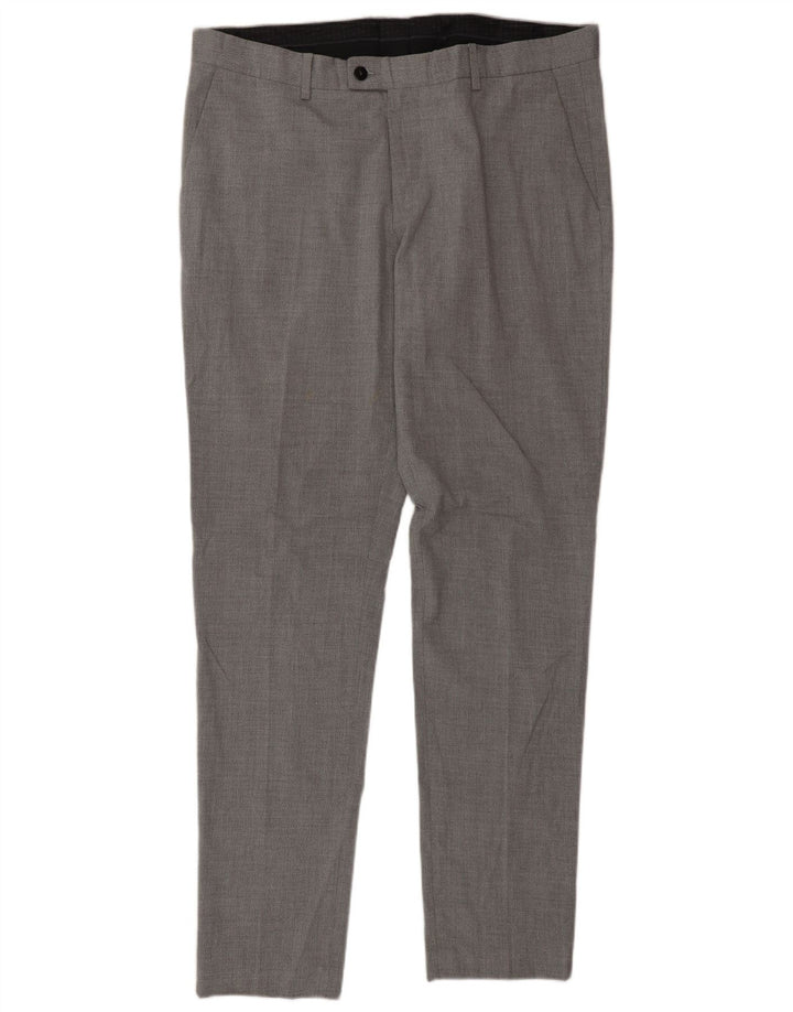 Zara Pantalón de traje ajustado para hombre EU 46 XL W36 L33 Poliéster gris