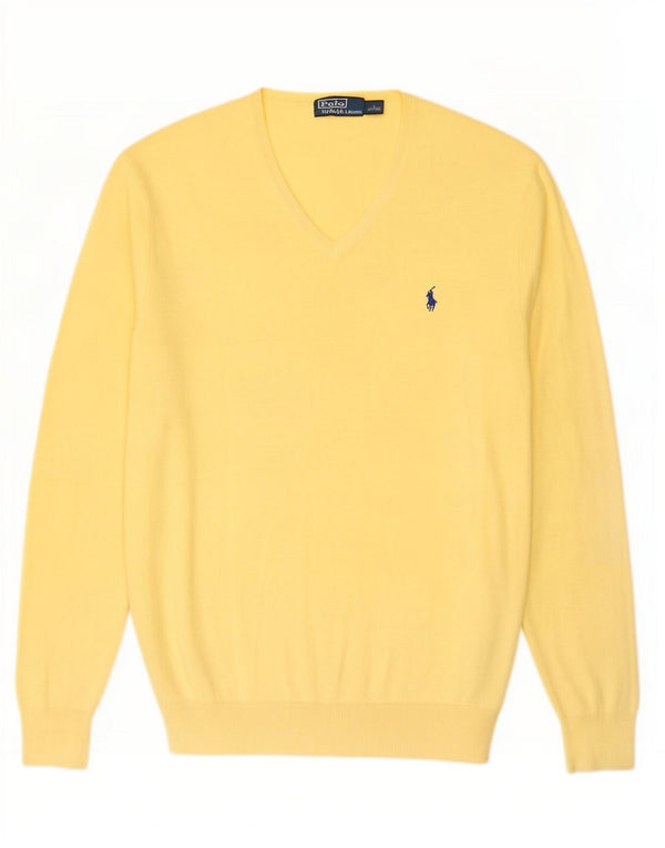 Polo Ralph Lauren - Jersey con cuello en V para hombre, talla grande, algodón amarillo